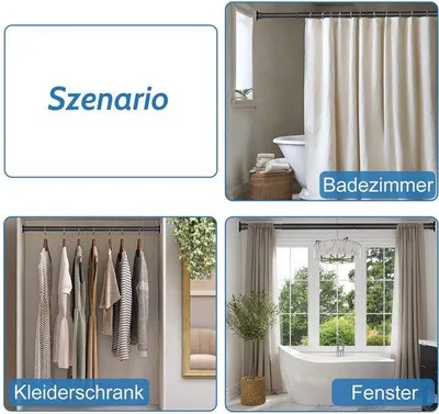 Produktbild von Duschvorhangstange, ausziehbar, 70-165,5 cm - Verstellbare, schwarze Duschstange ohne Bohren - Edelstahl und rutschfest - Ideal für Badezimmer