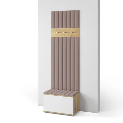 Produktbild von Garderoben-Set Aura version 12 mit Schuhregal und Polsterplatten, Ideal für Flur und Eingangsbereich (Weiß / Eiche Artisan, Trinity 05)