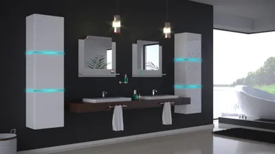 Produktbild von Furnitech ALIUS 16 Badezimmer Bademöbel Badeschränke Spiegel Set (LED weiß, Weiß)
