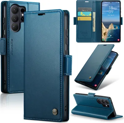 Produktbild von Lederhülle für Samsung Galaxy S26 Ultra Brieftasche Kartenfach Schutzhülle mit Standfunktion Blau