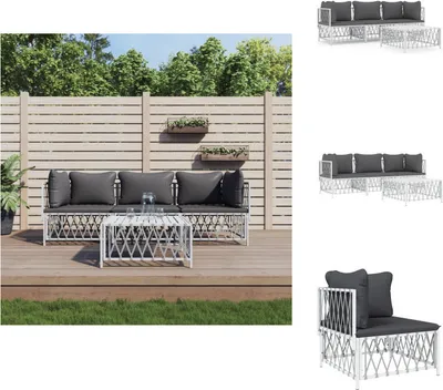 Produktbild von vidaXL 4-tlg. Garten-Lounge-Set mit Kissen Weiß Stahl -  Gartenmöbel-Sets