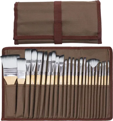 Produktbild von Pinselset Acrylfarben, Pinsel Set für Aquarell, Öl, Steinmalerei, Nagelpinsel, 24 Verschiedene Größen mit Organisationstasche.