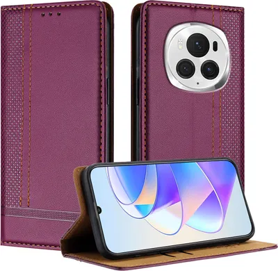 Produktbild von Handyhülle für Honor Magic6 Pro Leder Flip Klappbare Schutzhülle mit Standfunktion Lila