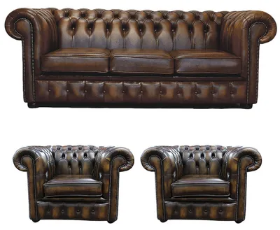Produktbild von Chesterfield Leder Design Luxus Sofagarnitur Couch Sofa Polster 3+1+1 Sitzer 186