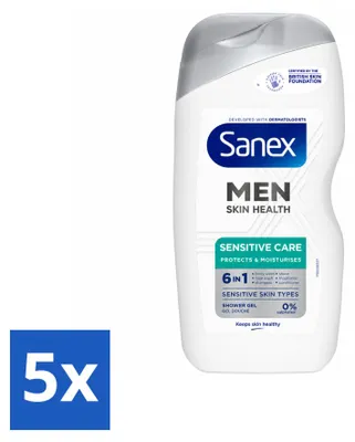 Obrázek produktu pro 5 kusů sprchového gelu Sanex Men Sensitive, objem 400 ml, výhodná balení