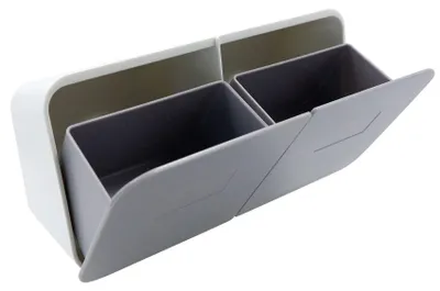 Image de Distributeur de cotons-tiges en plastique - Organisateur de maquillage multifonctionnel avec couvercle rabattable