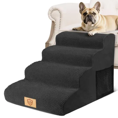 Produktbild von Hundetreppe für kleine Hunde - 4 Stufen - Haustiertreppe - Waschbarer Bezug