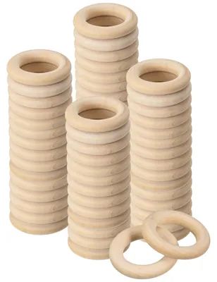 Image de Anneaux en bois naturel - Non traités, idéaux pour les travaux manuels - 80 pièces - Diamètre de 30 mm et épaisseur de 6 mm