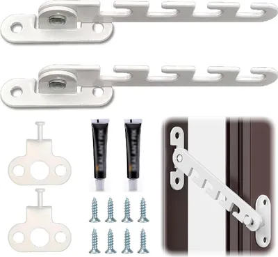 Produktbild von 2 Stück Fensterverriegelungen, Einstellen der Fensteröffnung, Fensterverriegelung für Kippfenster, Set Kippregler für Fenster, einfache Montage ohne Bohren, passt auf jedes Fenster