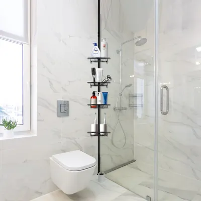 Produktbild von Duschregal mit 4 Ablagen Teleskopregal Badregal Duschablage für Shampoo,Seife,Waschlappen Schwarz