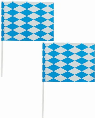 Produktbild von Set aus 24 Bayrischen Rautenmuster Papierfahnen, 30 cm, auf Kunststoffstab