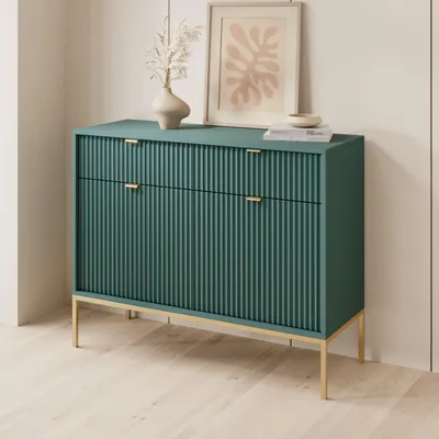 Produktbild von Grüne Moderne Geriffelte Kommode KIOTO K2D2SZ Gold Gestell Schrank Sideboard
