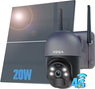 Produktbild von Xega 4G LTE Überwachungskamera SIM -Karte Outdoor, 20 W Solarpanel, 20.000 mAh Akku, 2k 3 MP PTZ Wireless ohne WLAN, 355 °/95 ° Schwenk, Farbe, Farbe
