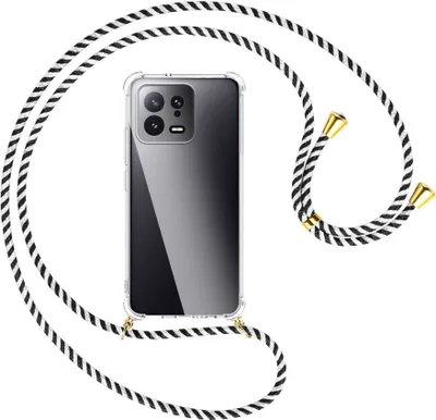 Produktbild von Handykette Backcover-Schutzhülle mit Band (Metall goldfarben) für Xiaomi 13 (6.28'') - schwarz/weiß gestreift