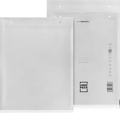Produktbild von LOGIC PACK 100 Luftpolsterumschläge Versandtaschen H8 290 x 370 mm Weiß Luftpolstertaschen für DIN B4