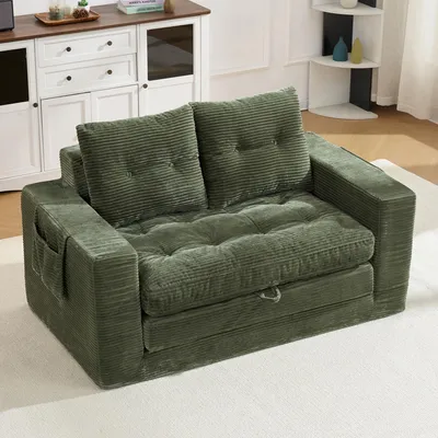 Immagine prodotto di Divano letto a due posti MODFU, con funzione reclinabile, divano relax con seduta e schienale, divano letto adatto per camere da letto e uffici, colore: verde