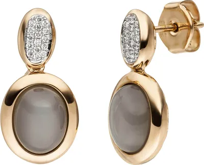 Produktbild von Ohrstecker Mondstein-Cabochons 32 Diamanten Brillanten 585 Gold Rotgold Rosegold