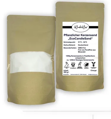 Produktbild von WonderWax Kerzensand mit Docht 1kg, Kerzensand 2 x 500g mit 20 Dochte 5 cm ohne Basis, Kerzenherstellung Sand, Pearled, Wachsgranulat für DIY Candle, Wachskerze Granulat (Weiß)