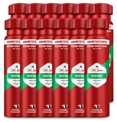 Imagen del producto de 12 unidades de desodorante en spray Old Spice Restart, 150 ml cada uno. Paquete económico