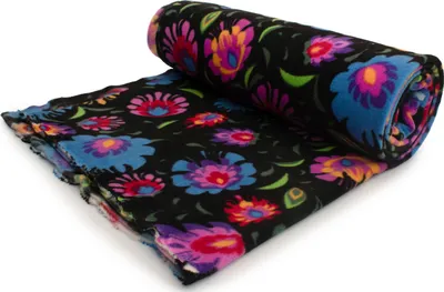 Immagine prodotto di Tessuto in pile DTY stampato (250 g), motivo Lowicz, nero, 50 x 160 cm
