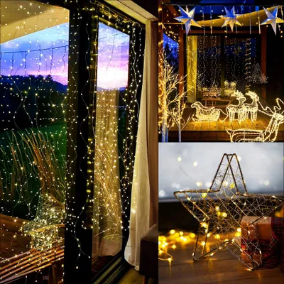 Produktbild von LED-Lichtvorhang 300 Dioden 3x3 m, warmweiß, 8-Funktions-Fernbedienung