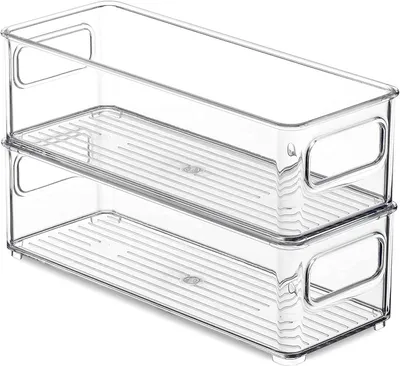Produktbild von Set mit 2 stapelbaren Kühlschrank-Organizern mit Griffen – 25 x 9,5 x 7,5 cm