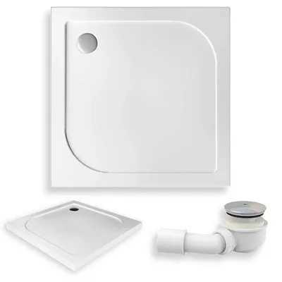 Produktbild von Duschwanne Quadratisch 80x80x5 Sanitäracryl Duschtasse Glatt | Ablaufgarnitur ⌀50 mm im SET | Anti-Rutsch Duschbecken | BADLAND TENOR