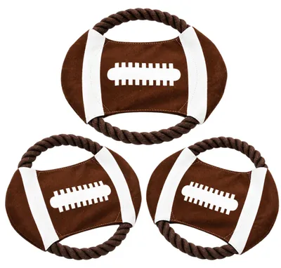 Produktbild von Hundespielzeug Zerrseil-Frisbee – Footballmotiv mit Quietscher – Ø 22 cm