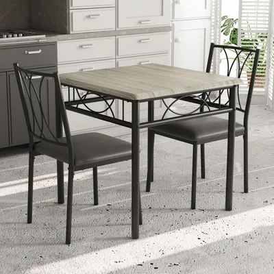 Image de Ensemble table et deux chaises carrés pour 2 personnes, de couleur grise