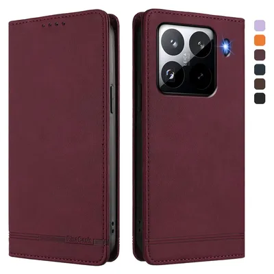 Image de Etui pour Xiaomi 15 Pro, étui rétro en cuirPolyuréthaneavec support et fentes pour cartes de crédit Rouge