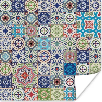Produktbild von MuchoWow® Poster Blumen - Muster - Grün - Blau 30x30 cm - Wandposter - Printing