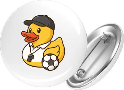 Produktbild von Huuraa Button Quietscheente Fussball-Trainer Gummiente Coach 25mm rund mit Sicherheitsnadel Ansteckbutton Geschenkidee