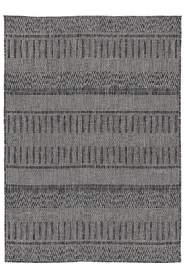 Produktbild von In- & Outdoor Kurzflor Teppich, Rutschfest, Balkon Terrasse Küchenteppich, Boho Geometrisch -Grau - 80cm x 150cm - UV- und Witterungsbeständig