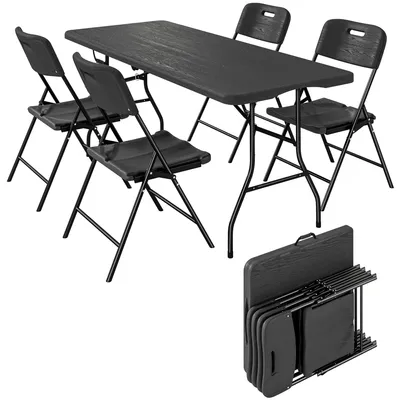 Produktbild von Klappbares Camping-Set - Tisch und 4 Stühle - Metallgestell - Tragbar - Für Garten und Camping - Schwarz