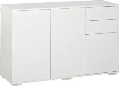 Image de HOMCOM Buffet meuble de rangement 2 tiroirs coulissants 3 portes étagère réglable panneaux de particules 117 x 36 x 74 cm blanc