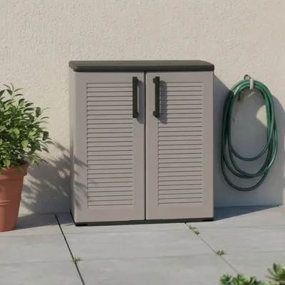 Immagine prodotto di Dmora Armadio da Esterno Arisa 37x68x84h cm Grigio, 2 Ante Resistente ai Raggi uv, Impermeabile Italy