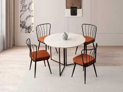 Produktbild von Skye Decor, Hochwertiger Ausziehbarer Esstisch, Travertin & Schwarz, 100 cm, 100% Melamin