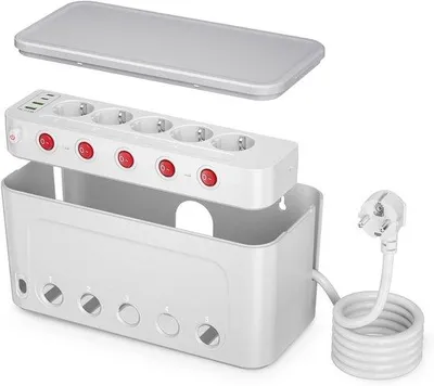 Productafbeelding van Famanu kabelmanagementbox met stopcontacten en USB-aansluitingen - Wit