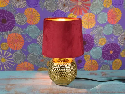 Produktbild von Reality Sophia Tischleuchte E14 ⌀16cm Goldfarbig Samtschirm Rot