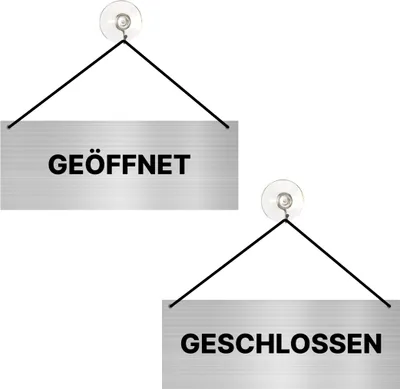 Produktbild von Geöffnet Geschlossen Hängeschild Schild 16cmx6cm mit Saugnapf Zweiseitig