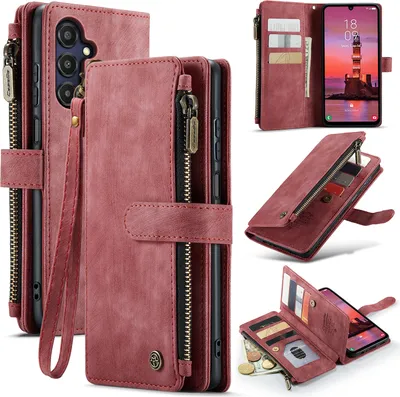 Immagine prodotto di Custodia Galaxy A25, Flip Pelle Zip Stand Funzione Custodia protettiva per Samsung Galaxy A25 Rosso