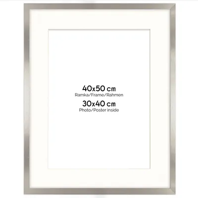 Produktbild von FRAMAI® Bilderrahmen 40x50 cm in Silber – mit Passepartout – MDF Holzrahmen, bruchsicheres Plexi, umweltfreundlich, mit Aufhängung - Hochformat & Querformat
