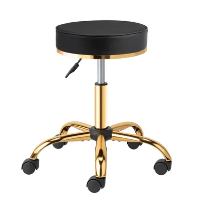 Produktbild von FCH Rollhocker mit verstellbarer Höhe, stilvoller schwarz-goldener Hocker, kann 180 kg tragen, Kunstlederhocker mit Rädern, 48-63 cm verstellbar