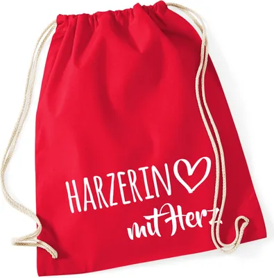 Produktbild von Huuraa Turnbeutel Harzerin mit Herz 12 Liter Classic Red Baumwolle Rucksack Geschenkidee