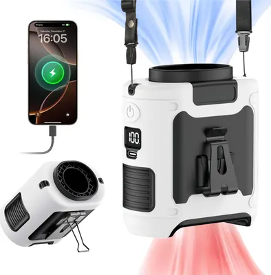 Produktbild von Tragbarer Taillenventilator, 10000mAh Clip-On-Gürtelventilator, persönlicher Ventilator mit 5 Geschwindigkeiten und Taschenlampe, Weiß