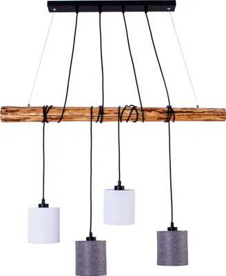 Produktbild von Näve Leuchten 4er Pendelleuchte "MALTA" L: 100cm 4er Pendelleuchte "MALTA" L: 100cm Pendelleuchte - 4er Pendelleuchte "MALTA", Hängelampe im Landhaus Stil, ausMetall und Textilmaterial in natur, 150 cm hoch, Maße 100 x 13 cm, E27-Fassung