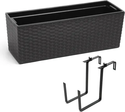 Produktbild von Ratanový balkonový květináč s háčky černá 19 x 56 x 19,5 cm Plast