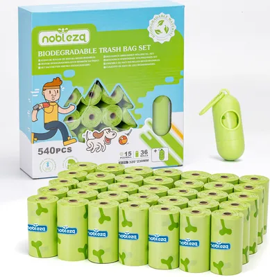 Produktbild von Nobleza Hundekotbeutel Biologisch Abbaubar 540 Tüten mit Spender, Kotbeutel für Hunde, Wasserdicht, Reißfest, extra Groß, Dick und Stark - 36 Rollen