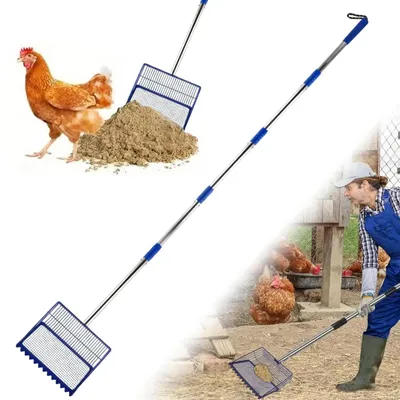 Productafbeelding van Hennenmest Schep 175 cm - Verstelbare Handgreep - RVS - Multifunctioneel - Zeefschep - Efficiënte Reiniger - Mestschep