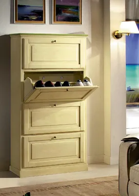 Image de Armoire à chaussures 4 compartiments Commode en bois Meubles massifs Bouton de chaussures Étagère à chaussures Nouveau